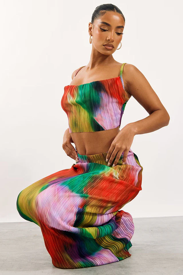 Plisse Strappy Cow Neck Top + Skirt Set - Image 27
