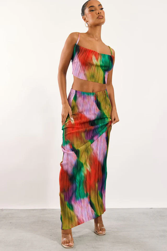 Plisse Strappy Cow Neck Top + Skirt Set - Image 5
