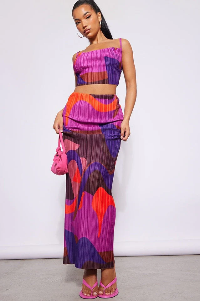 Plisse Strappy Cow Neck Top + Skirt Set - Image 8