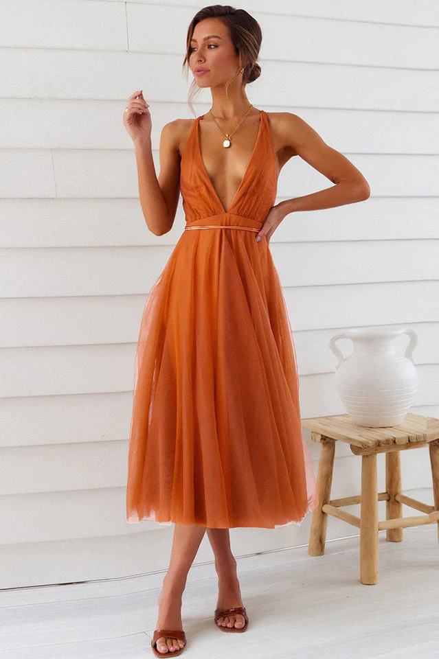 Plunging Neck Backless Mesh Midi Dress - Image 10