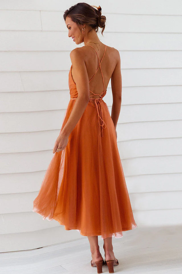 Plunging Neck Backless Mesh Midi Dress - Image 11