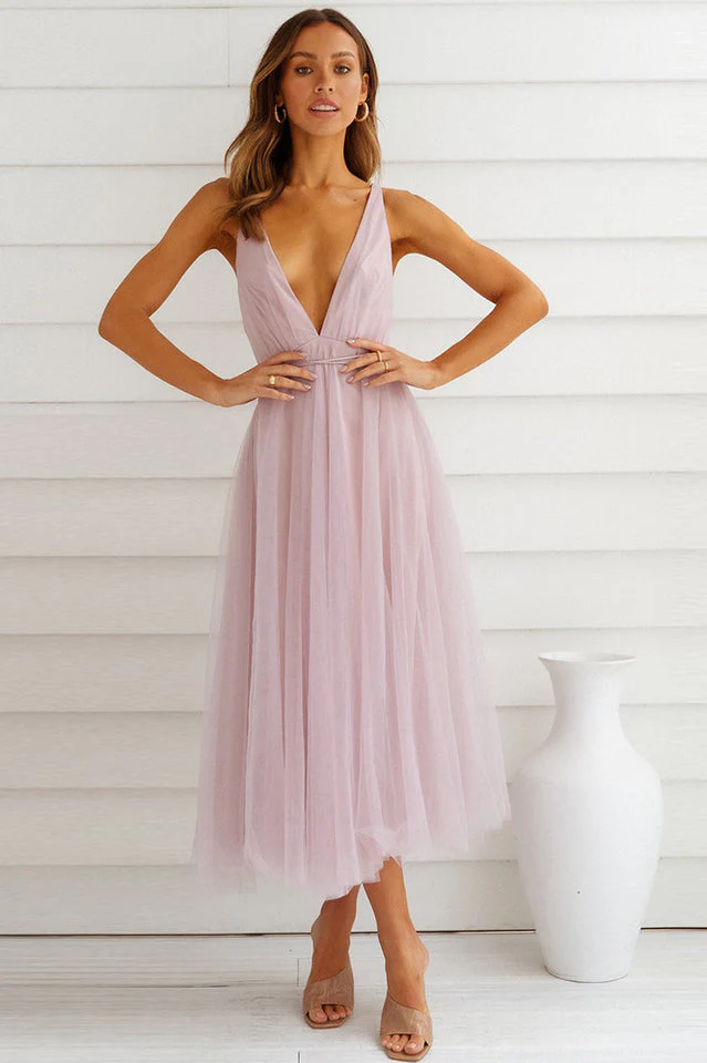Plunging Neck Backless Mesh Midi Dress - Image 12