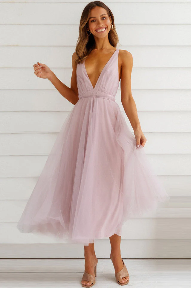 Plunging Neck Backless Mesh Midi Dress - Image 13