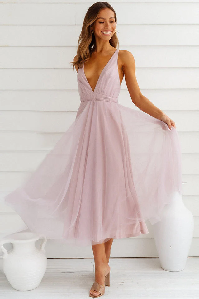 Plunging Neck Backless Mesh Midi Dress - Image 14