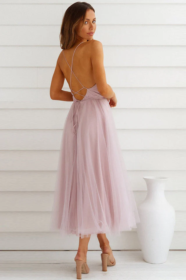 Plunging Neck Backless Mesh Midi Dress - Image 15