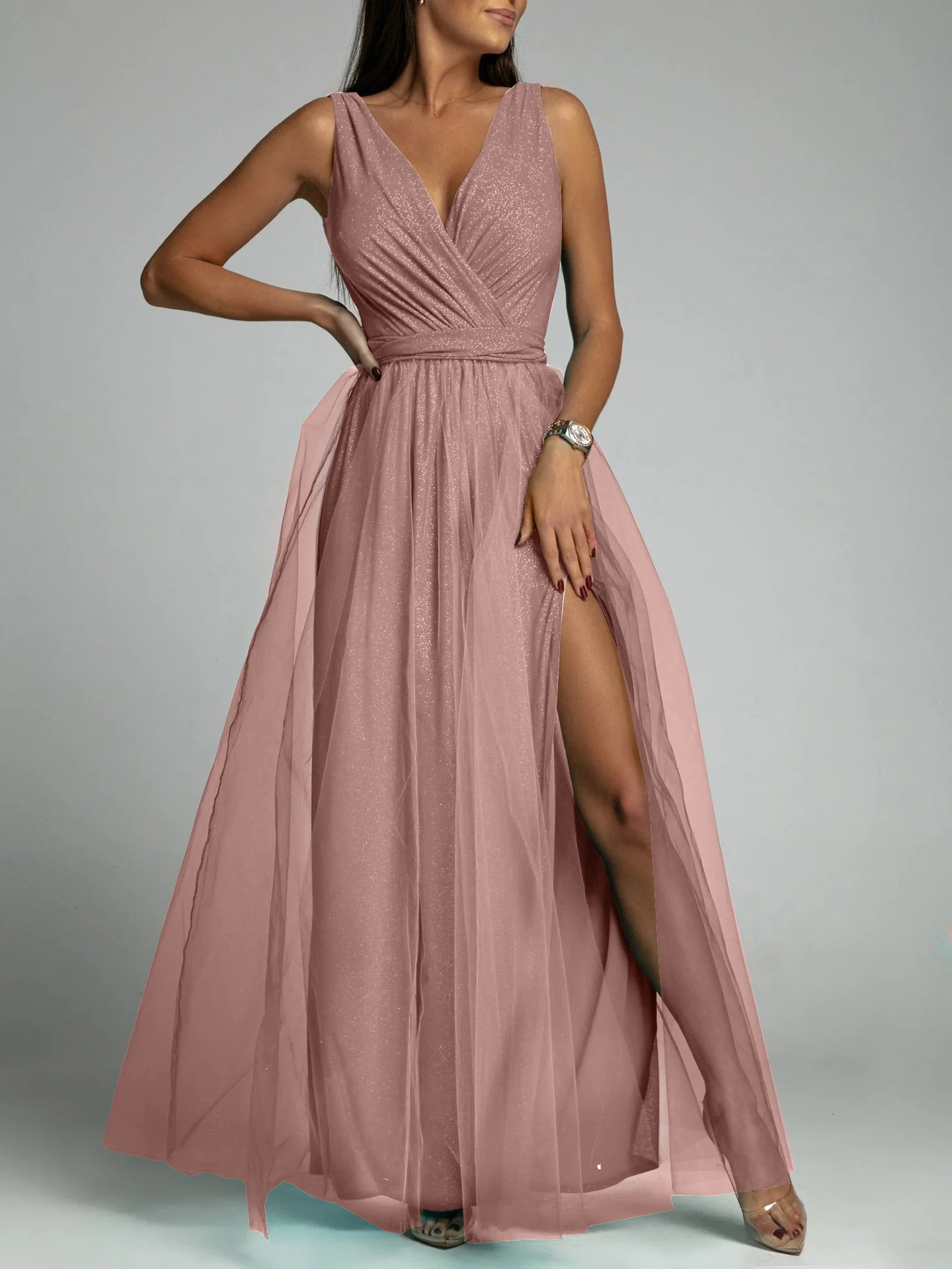 Plunging Neck Backless Mesh Midi Dress - Image 16
