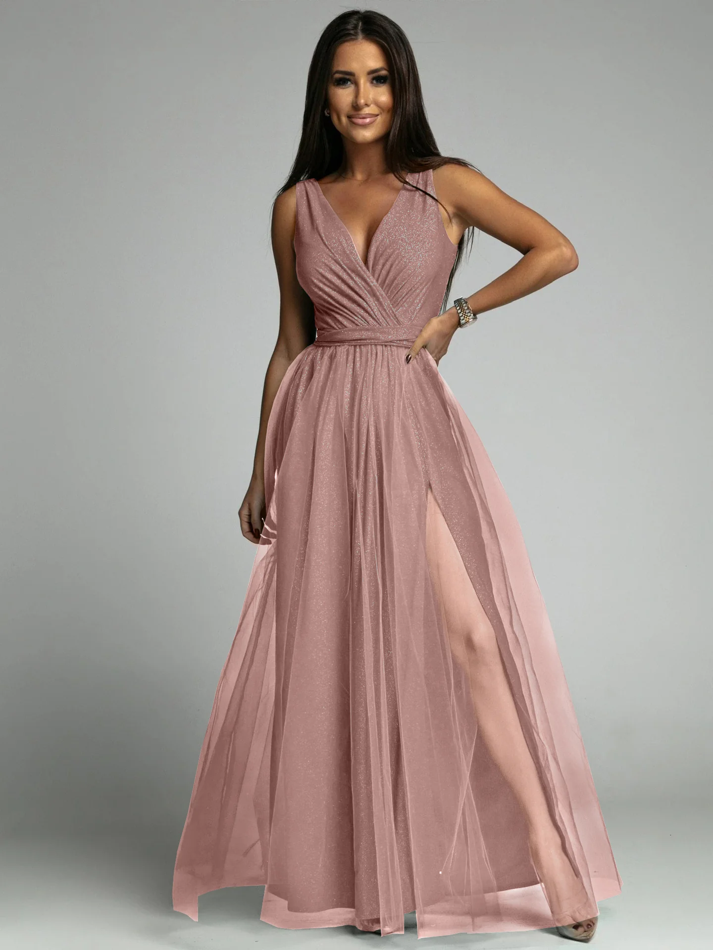 Plunging Neck Backless Mesh Midi Dress - Image 17
