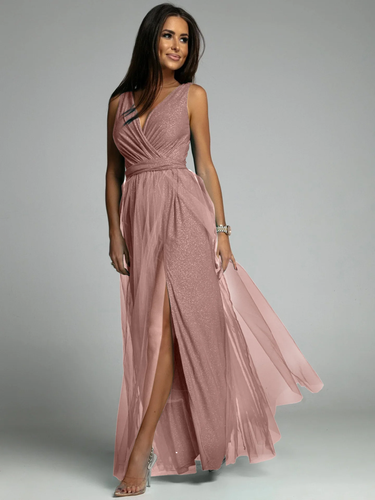 Plunging Neck Backless Mesh Midi Dress - Image 18