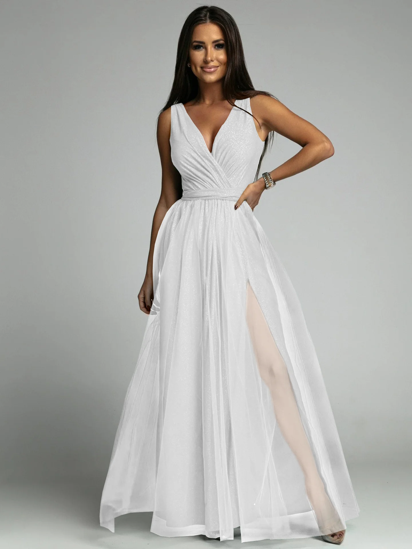 Plunging Neck Backless Mesh Midi Dress - Image 21