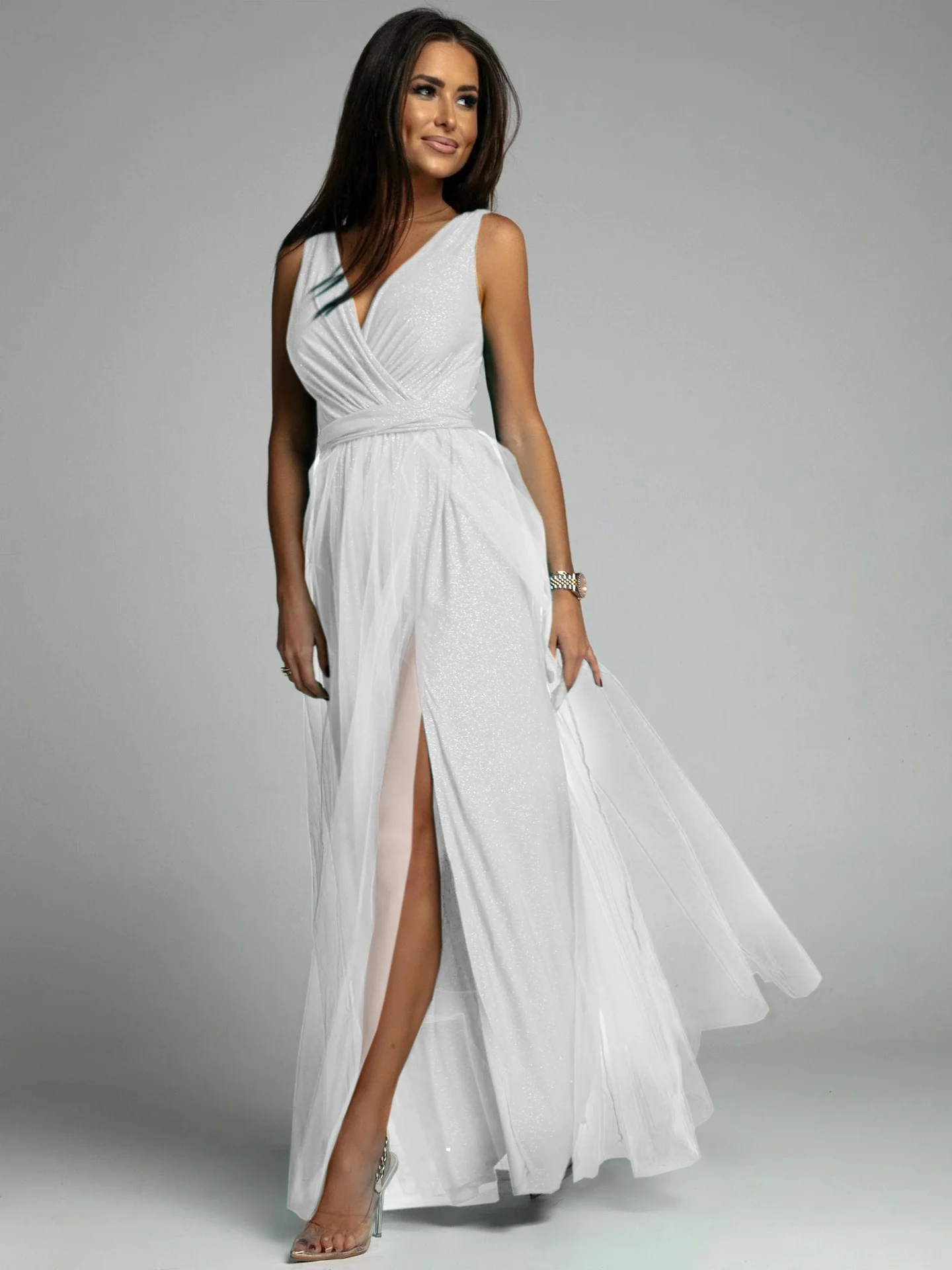 Plunging Neck Backless Mesh Midi Dress - Image 22