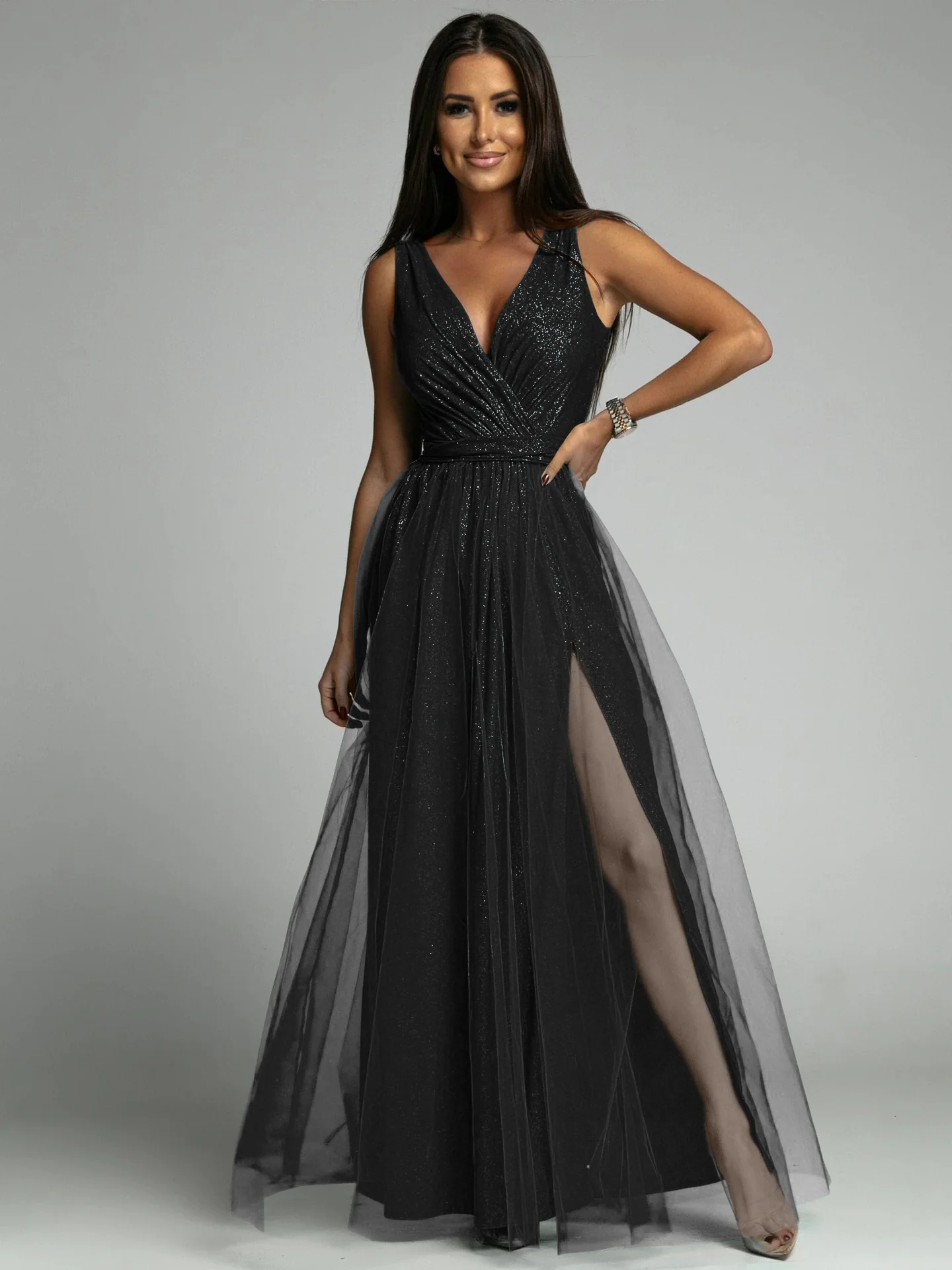 Plunging Neck Backless Mesh Midi Dress - Image 24