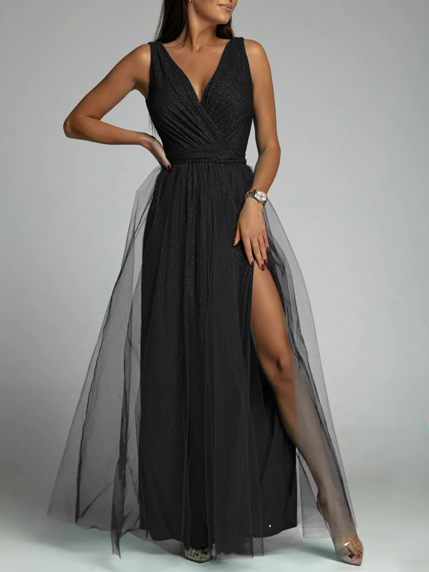 Plunging Neck Backless Mesh Midi Dress - Image 25