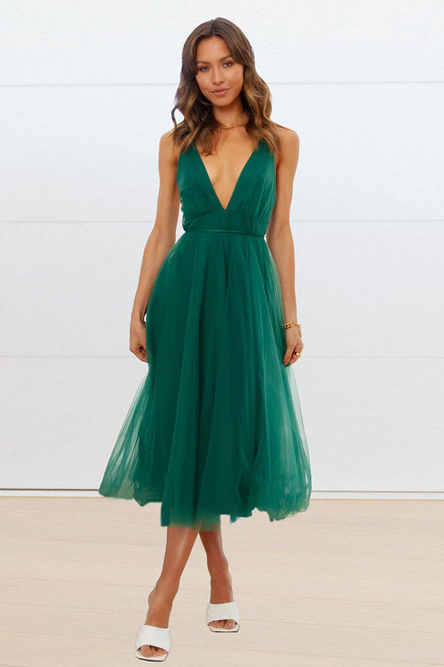 Plunging Neck Backless Mesh Midi Dress - Image 6