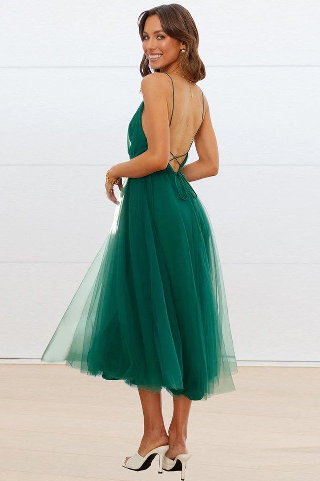 Plunging Neck Backless Mesh Midi Dress - Image 7