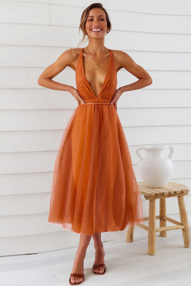 Plunging Neck Backless Mesh Midi Dress - Image 8