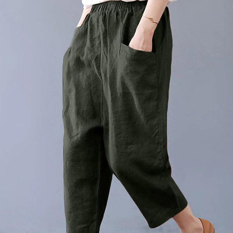 Plus Size Women Cotton Loose Harem Pants with Pockets - Image 3