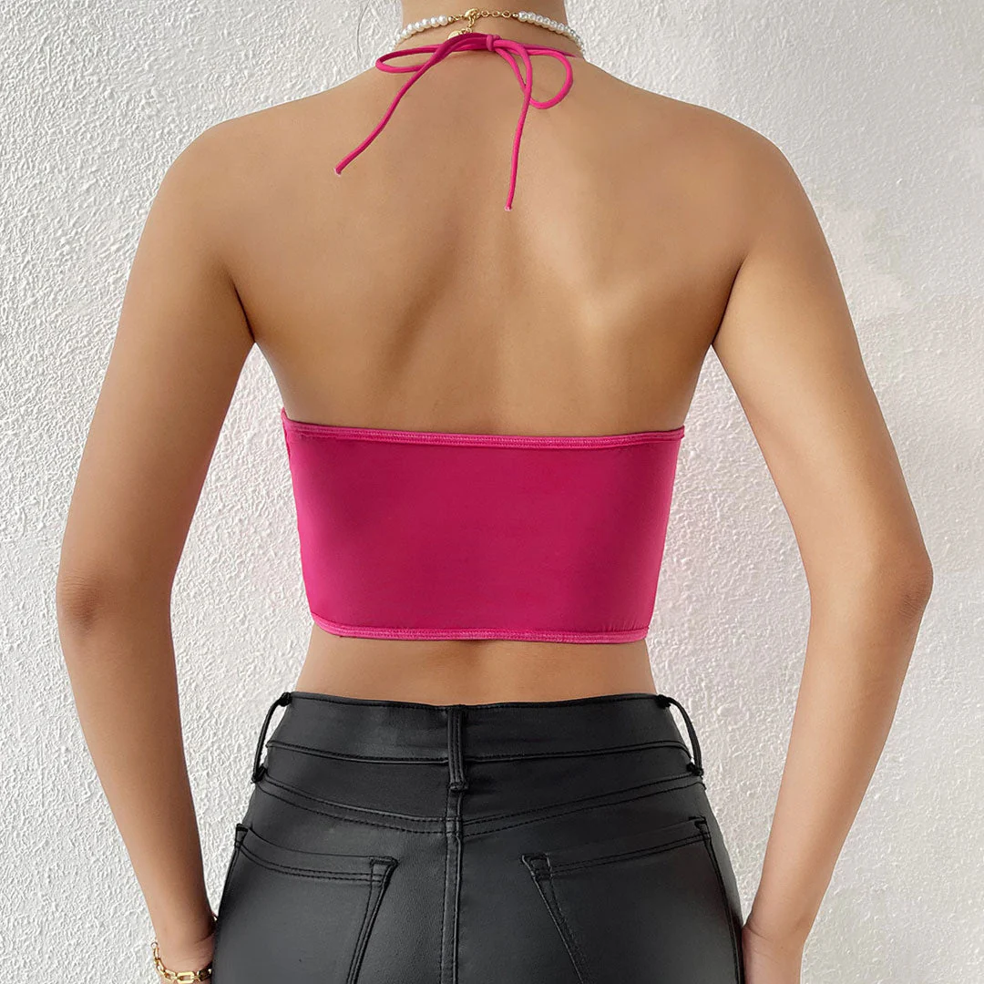Polished Ruched Sweetheart Sheer Mesh Satin Crop Corset Top - Rose - Image 4