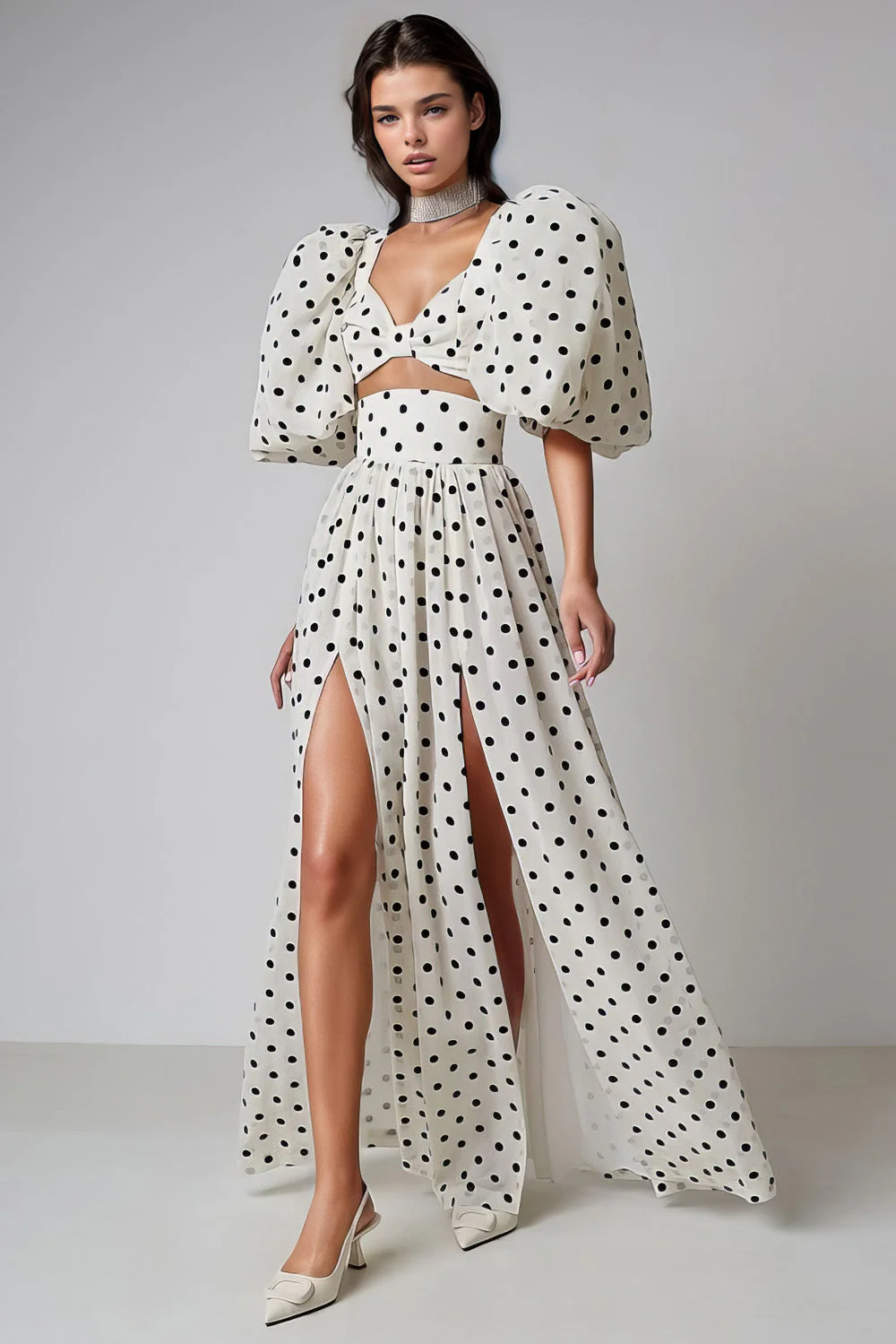 Polka Dot 2-Piece Set - White - Image 3