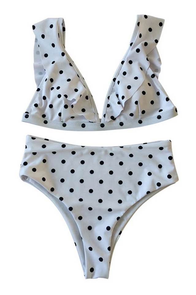 Polka Dot High Waist Ruffle Bikini - Image 12