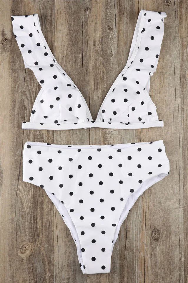 Polka Dot High Waist Ruffle Bikini - Image 14