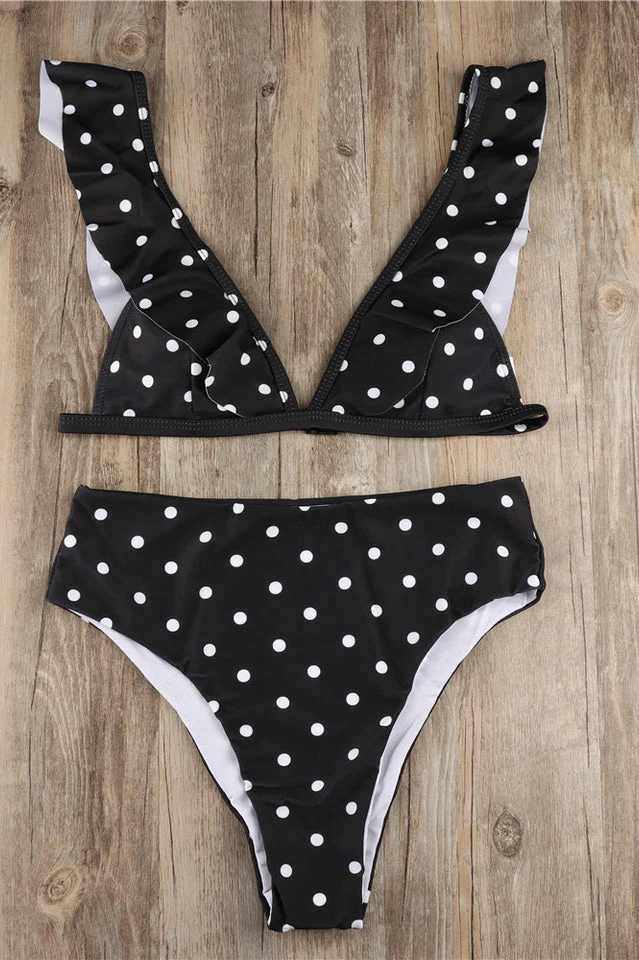 Polka Dot High Waist Ruffle Bikini - Image 16