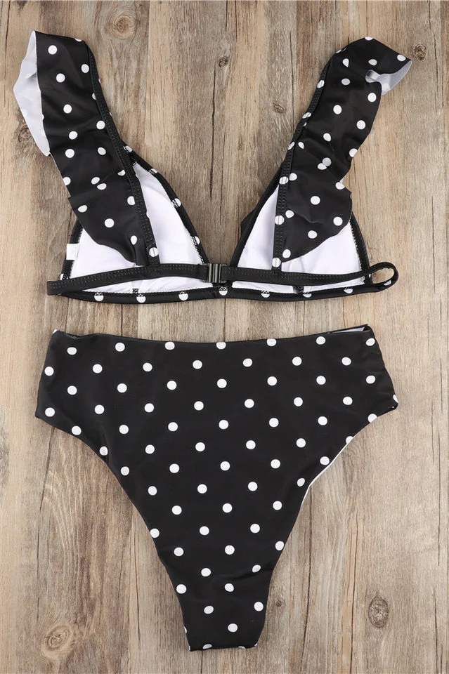 Polka Dot High Waist Ruffle Bikini - Image 17
