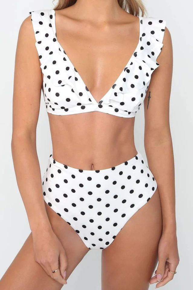 Polka Dot High Waist Ruffle Bikini - Image 7
