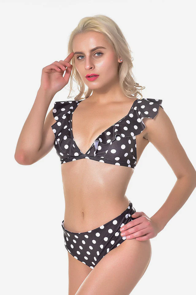 Polka Dot High Waist Ruffle Bikini - Image 8