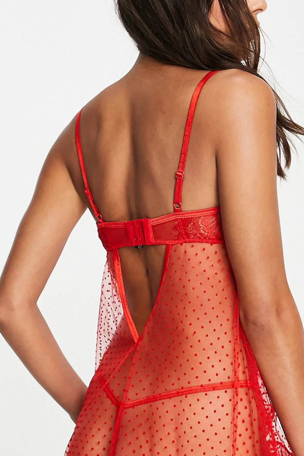 Polka Dot Mesh Lace Patchwork Tie Knot Babydoll Set - Image 10