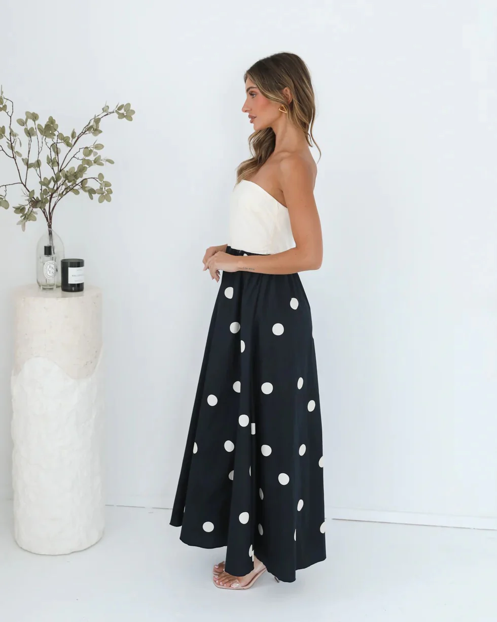Polka Dot Print Paneled Maxi Dress - Image 10