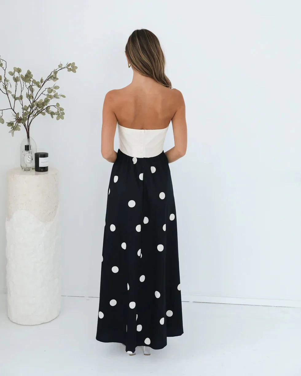 Polka Dot Print Paneled Maxi Dress - Image 11