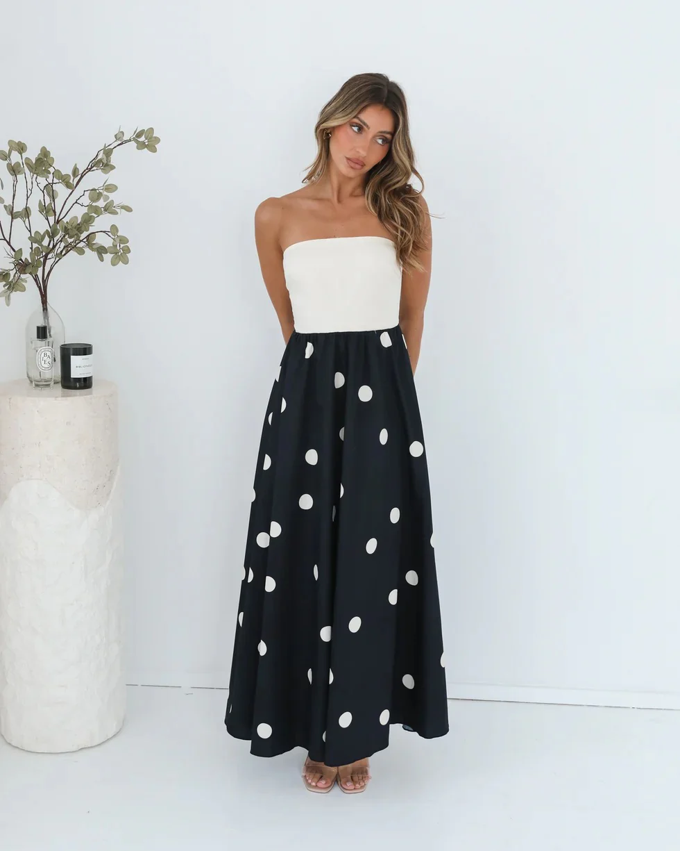 Polka Dot Print Paneled Maxi Dress - Image 2