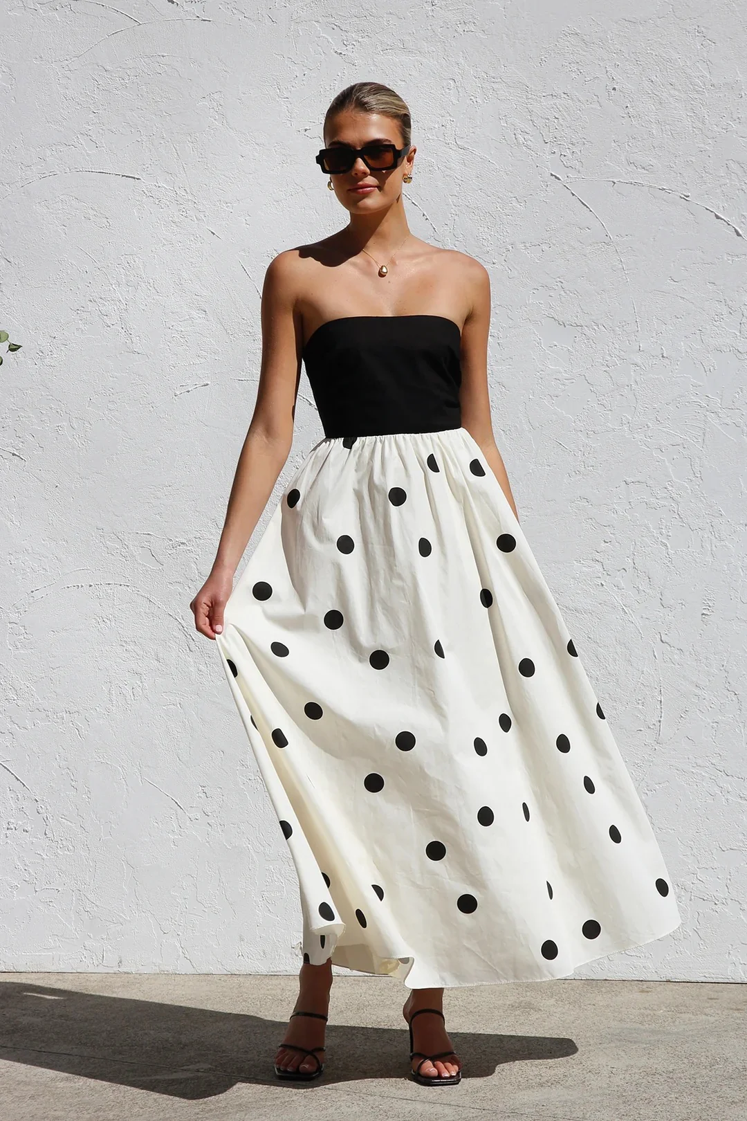 Polka Dot Print Paneled Maxi Dress - Image 5