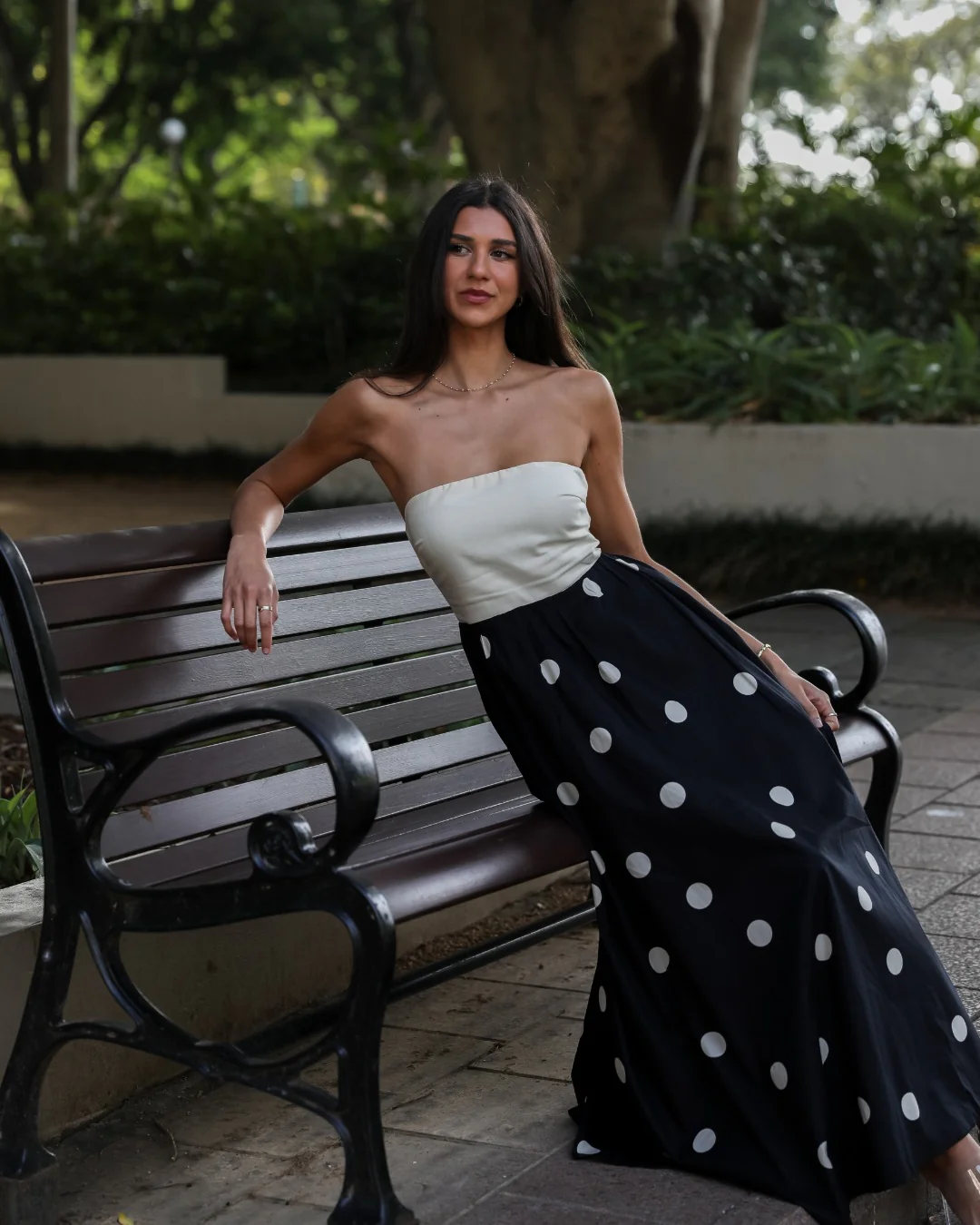 Polka Dot Print Paneled Maxi Dress - Image 8