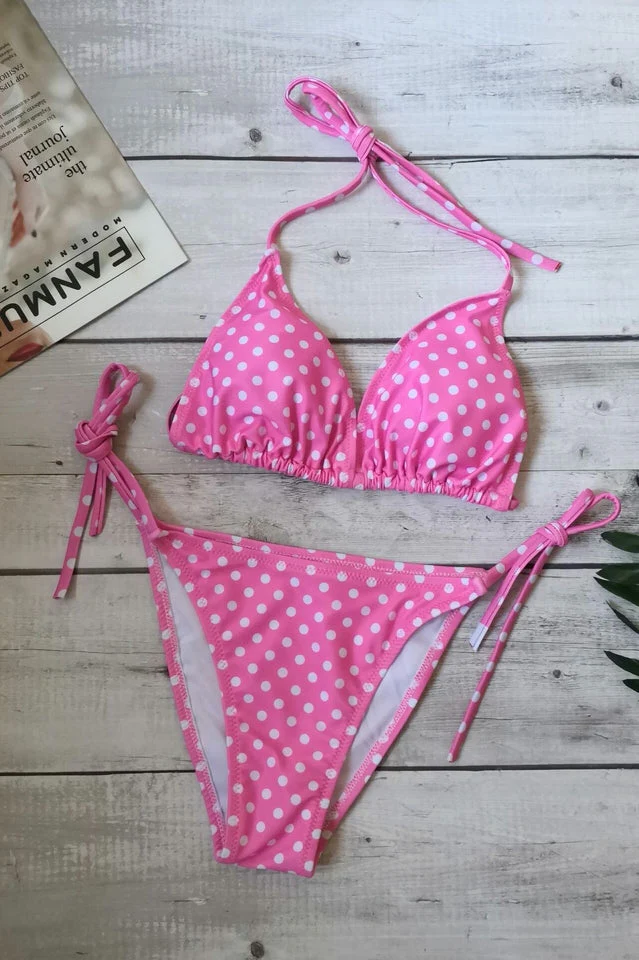 Polka Dot Print Push Up Brazilian Swimsuit - Image 10