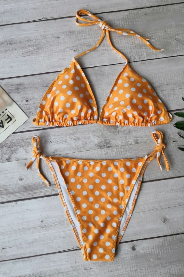 Polka Dot Print Push Up Brazilian Swimsuit - Image 8