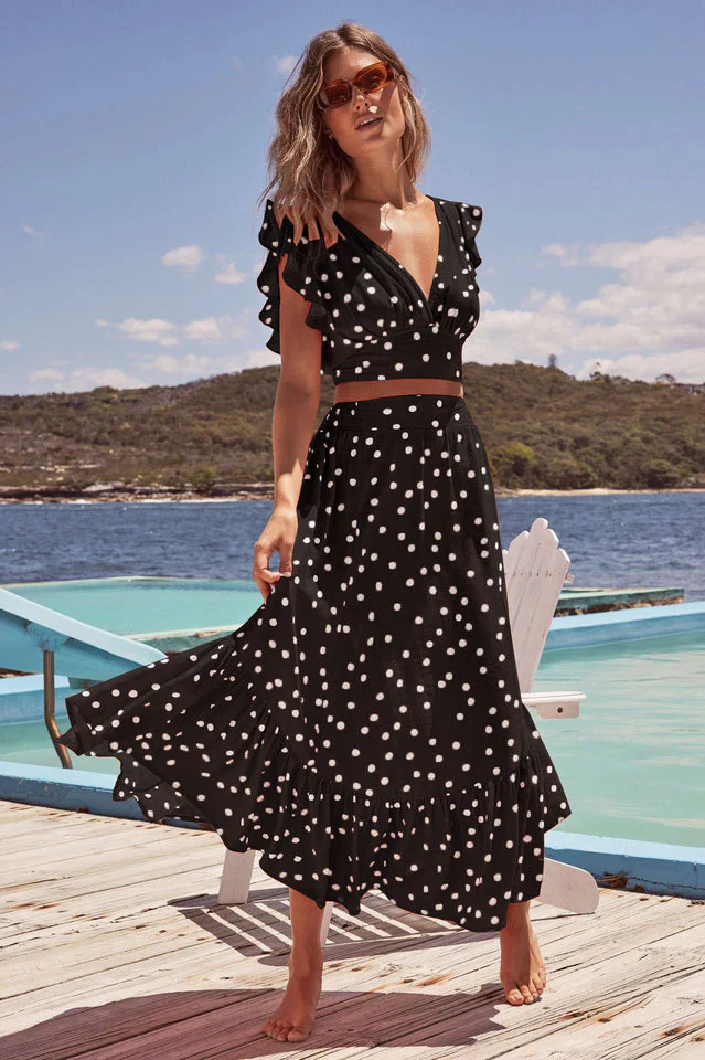 Polka Dot Ruffle Tank Top + Midi Skirt Set - Image 10