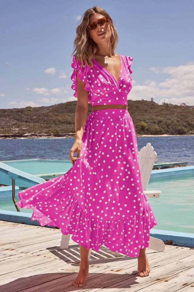 Polka Dot Ruffle Tank Top + Midi Skirt Set - Image 11