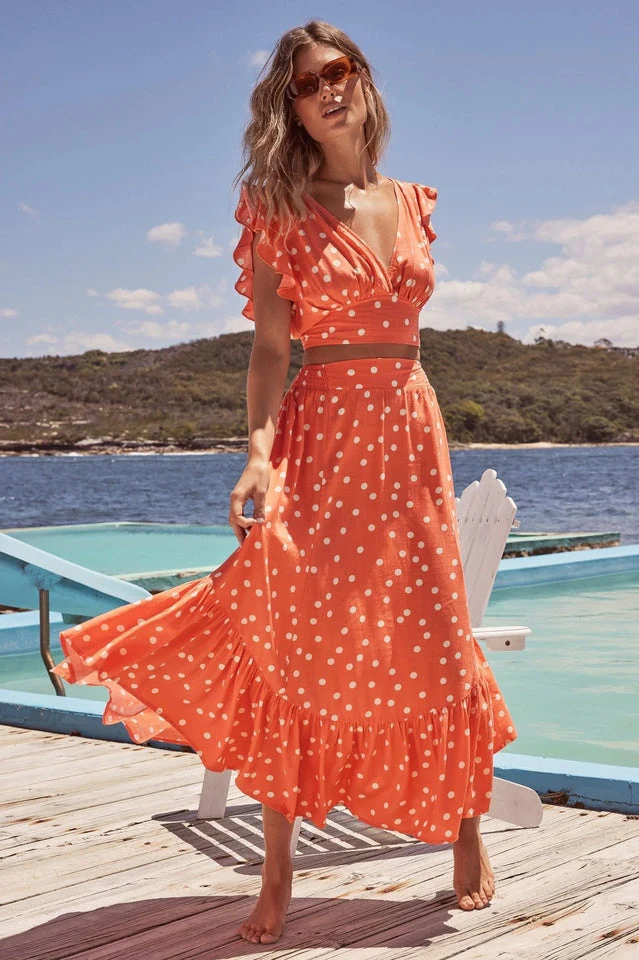 Polka Dot Ruffle Tank Top + Midi Skirt Set - Image 3