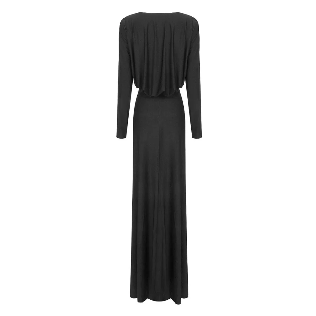 Posh Draped Plunge Twist CutOut Padded Long Sleeve Ruched Maxi Evening Dress - Image 4