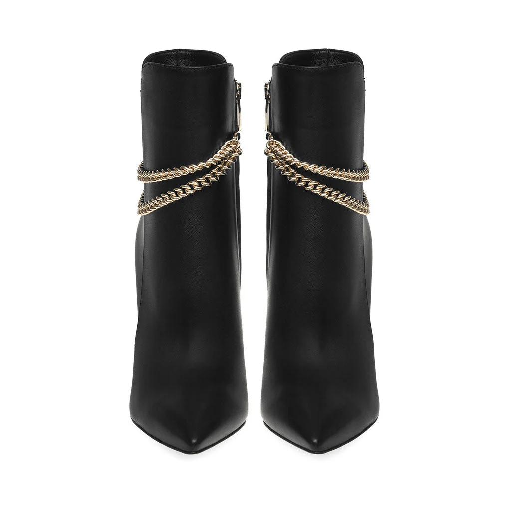 Powerful Pointed Toe Chain Strap High Heel Ankle Boots - Black - Image 2