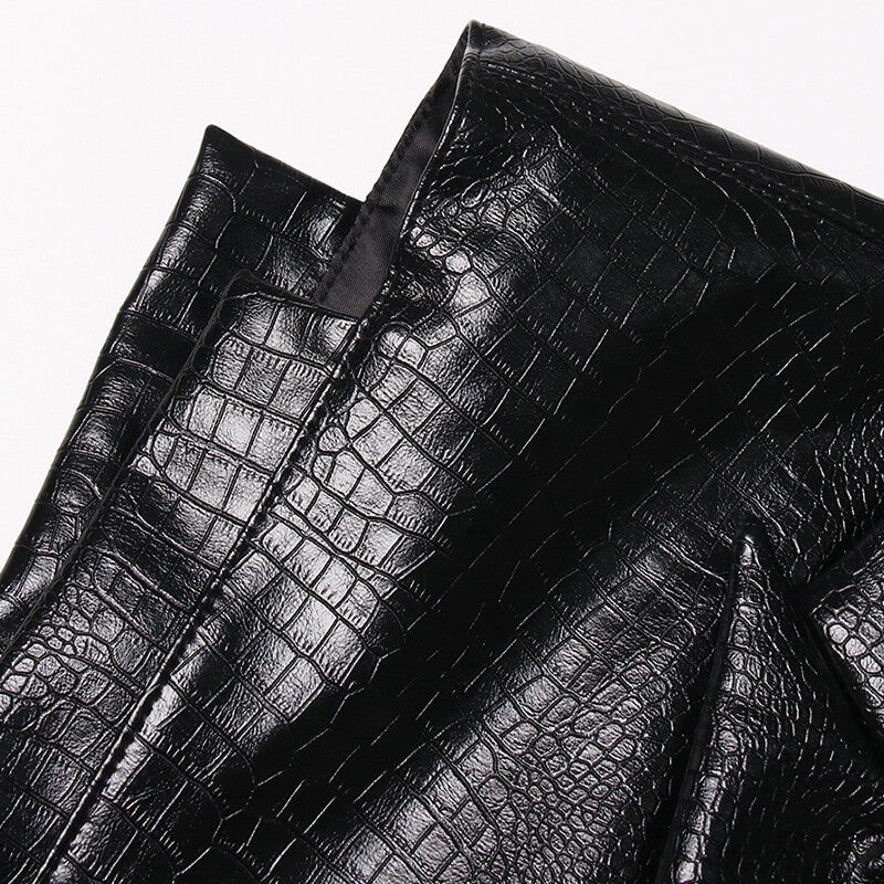 Premium Crocodile Pattern Notch Lapel Single Button Cotton Blend Leather Vest - Image 4