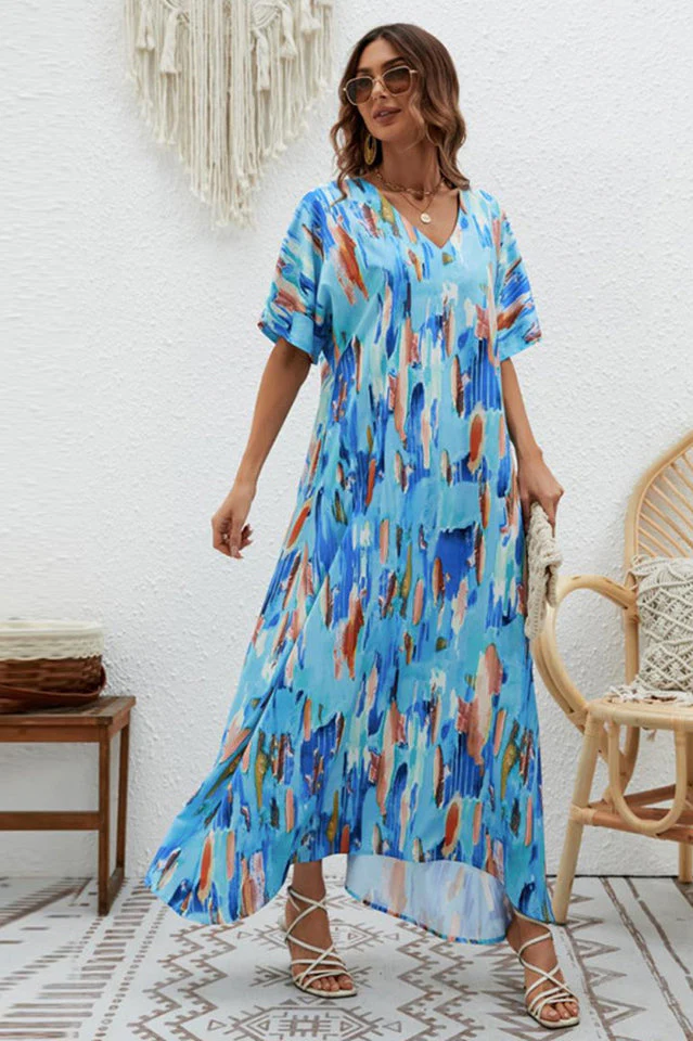 Print Short Sleeve Wide Hem Maxi Dress - Image 10