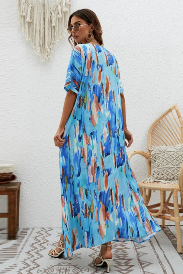 Print Short Sleeve Wide Hem Maxi Dress - Image 12
