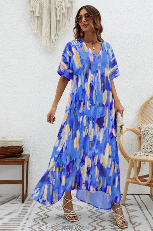 Print Short Sleeve Wide Hem Maxi Dress - Image 13