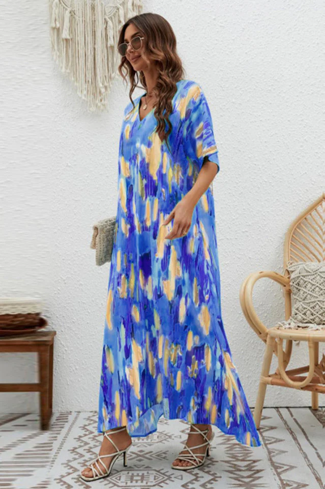 Print Short Sleeve Wide Hem Maxi Dress - Image 14
