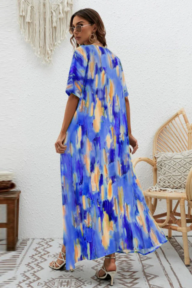Print Short Sleeve Wide Hem Maxi Dress - Image 15