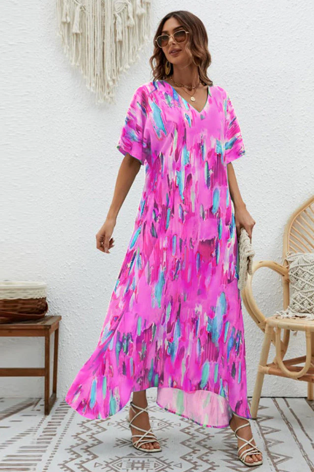 Print Short Sleeve Wide Hem Maxi Dress - Image 16