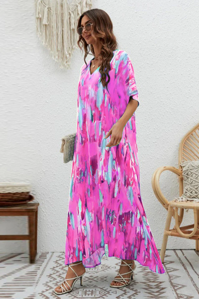 Print Short Sleeve Wide Hem Maxi Dress - Image 17