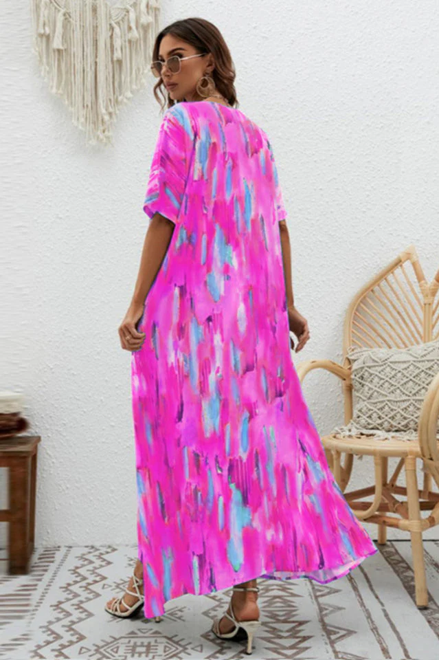Print Short Sleeve Wide Hem Maxi Dress - Image 18